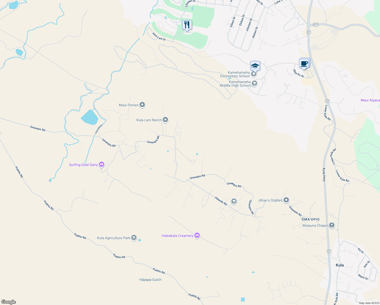 map of restaurants, bars, coffee shops, grocery stores, and more near 26 Kapiki Place in Kula