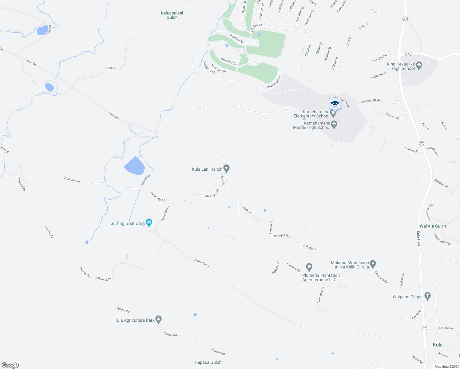 map of restaurants, bars, coffee shops, grocery stores, and more near 2846 Omaopio Road in Kula