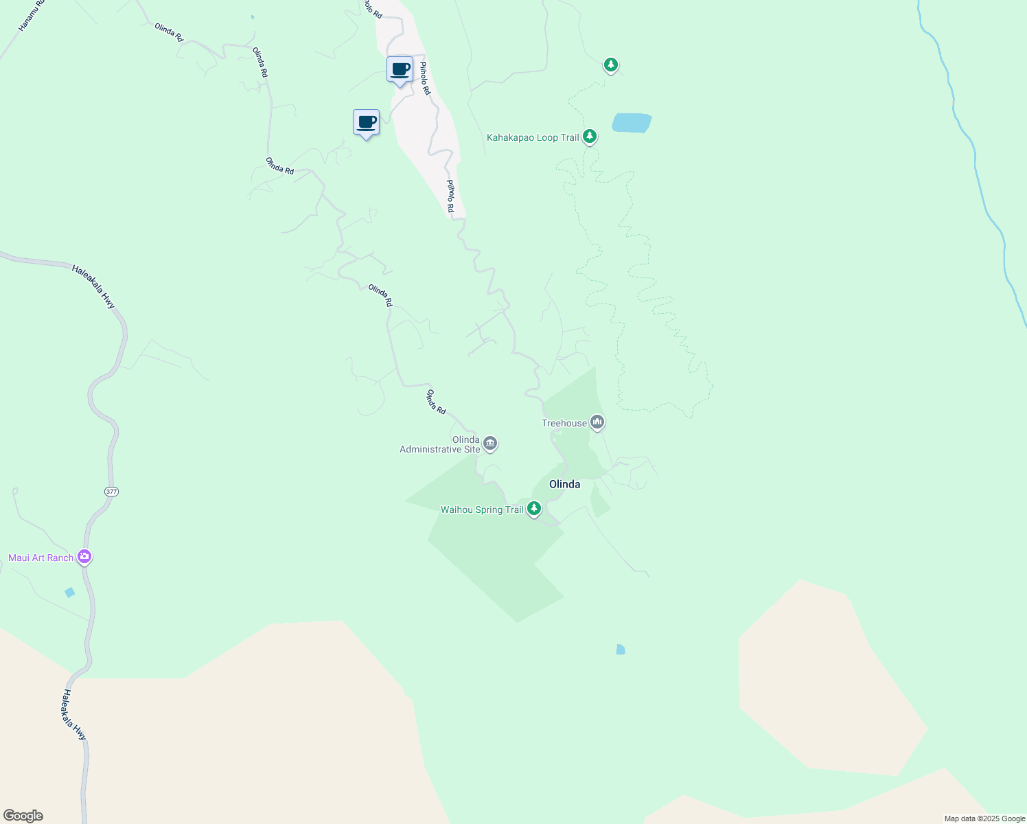 map of restaurants, bars, coffee shops, grocery stores, and more near 2450 Piiholo Road in Makawao