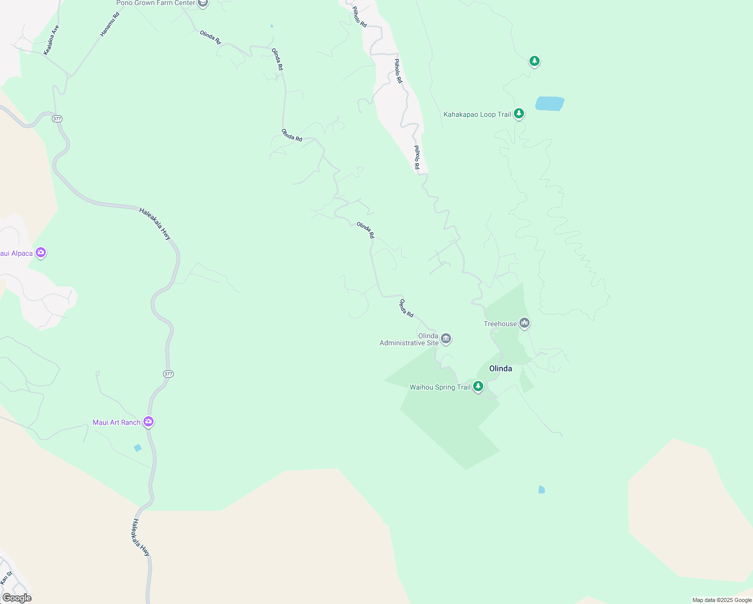 map of restaurants, bars, coffee shops, grocery stores, and more near 1990 Olinda Road in Makawao