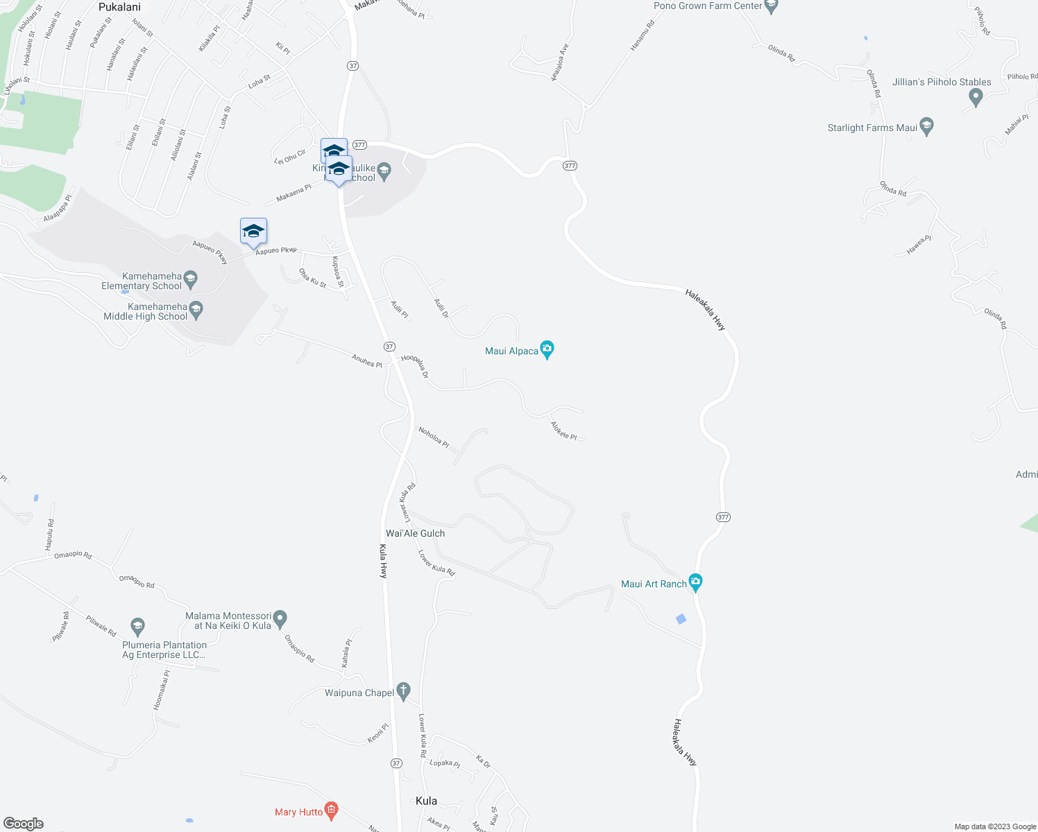 map of restaurants, bars, coffee shops, grocery stores, and more near 360 Hoopalua Drive in Makawao
