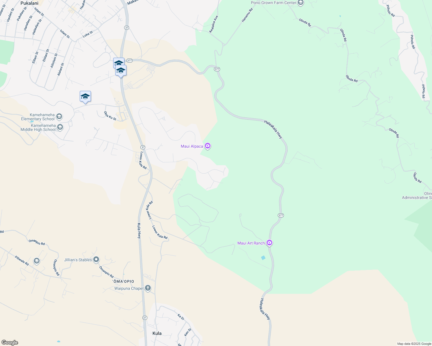 map of restaurants, bars, coffee shops, grocery stores, and more near 450 Hoopalua Drive in Makawao