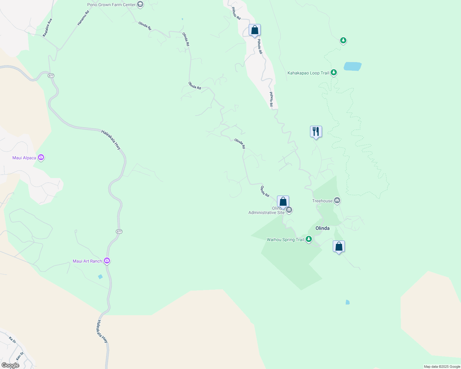 map of restaurants, bars, coffee shops, grocery stores, and more near 101 Makanoe Place in Makawao