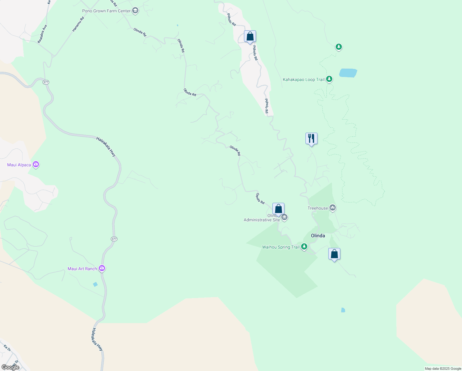 map of restaurants, bars, coffee shops, grocery stores, and more near 101 Makanoe Place in Makawao