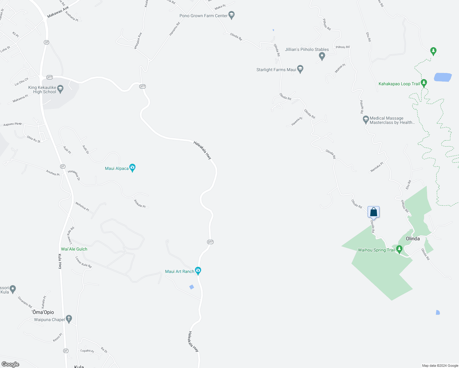 map of restaurants, bars, coffee shops, grocery stores, and more near 12241 Haleakala Highway in Makawao