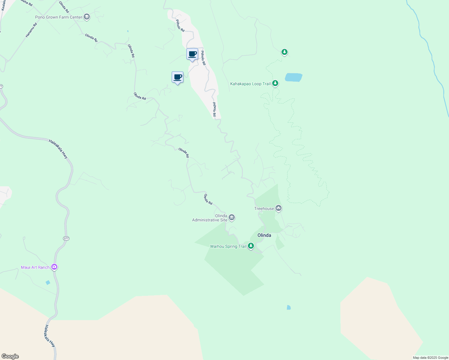 map of restaurants, bars, coffee shops, grocery stores, and more near 47 Naniuka Place in Makawao