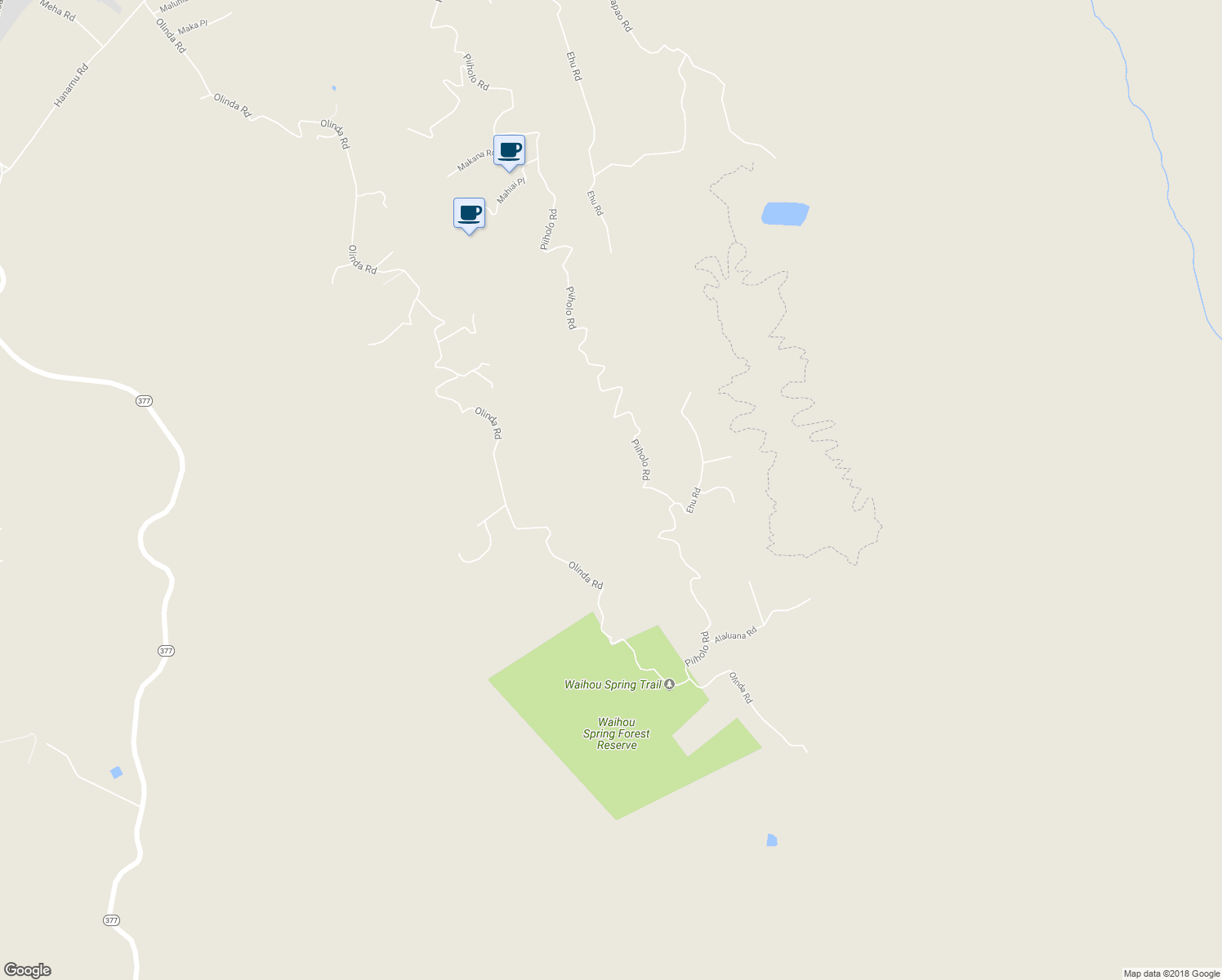 map of restaurants, bars, coffee shops, grocery stores, and more near 43 Naniuka Place in Makawao