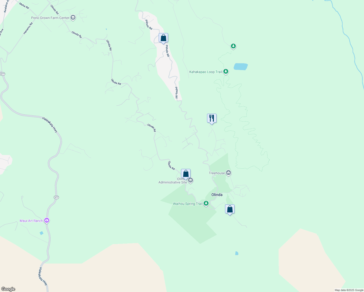 map of restaurants, bars, coffee shops, grocery stores, and more near 61 Naniuka Place in Makawao