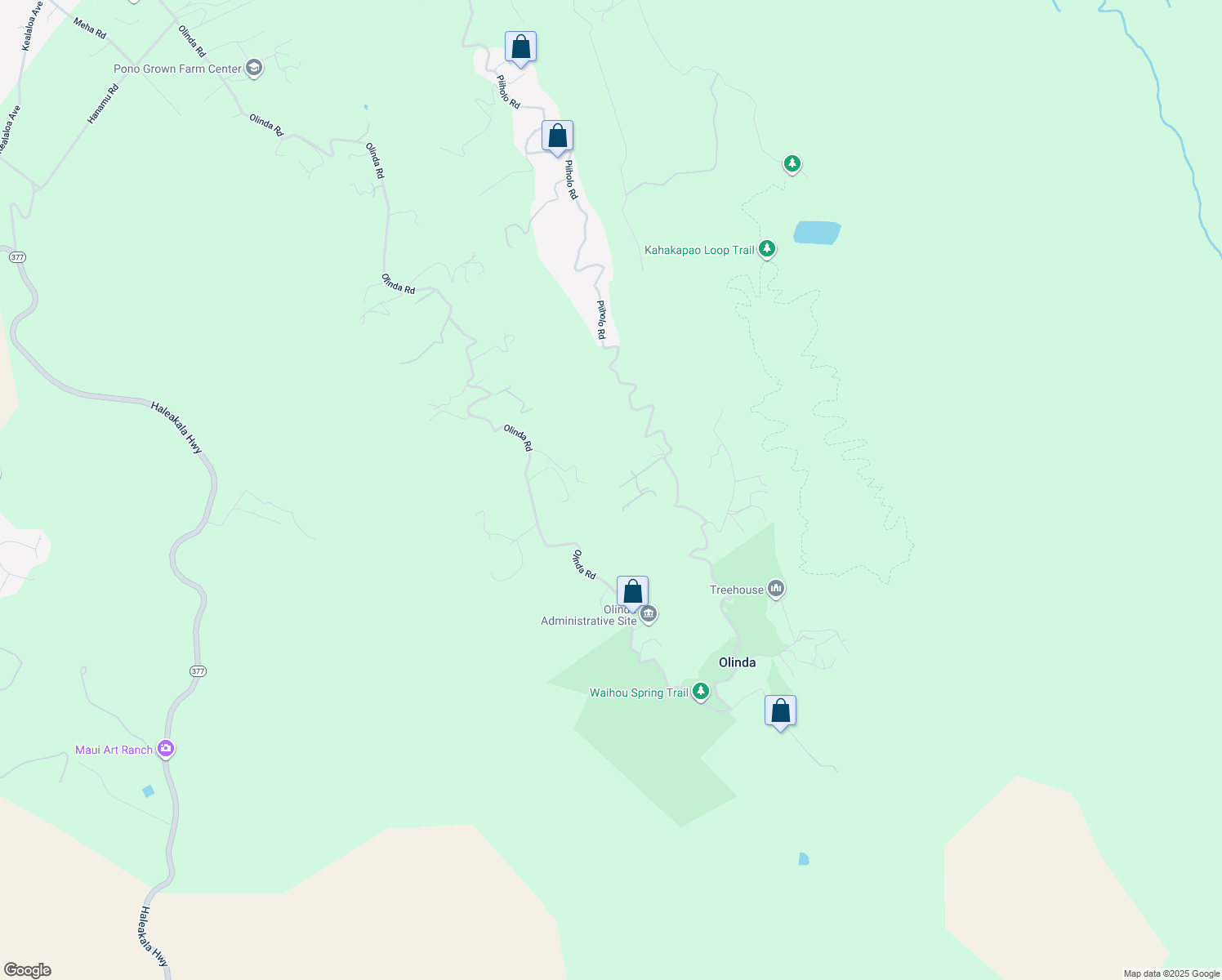 map of restaurants, bars, coffee shops, grocery stores, and more near 60 Naniuka Place in Makawao