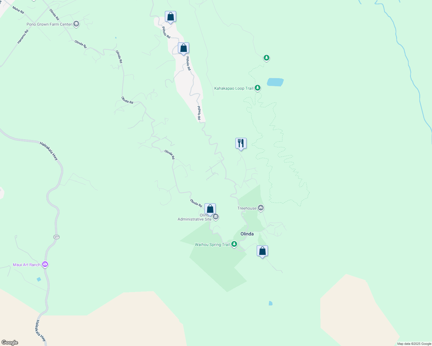 map of restaurants, bars, coffee shops, grocery stores, and more near 43 Naniuka Place in Makawao