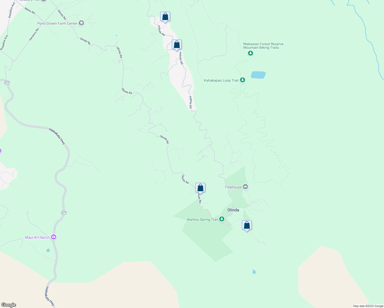 map of restaurants, bars, coffee shops, grocery stores, and more near 60 Naniuka Place in Makawao