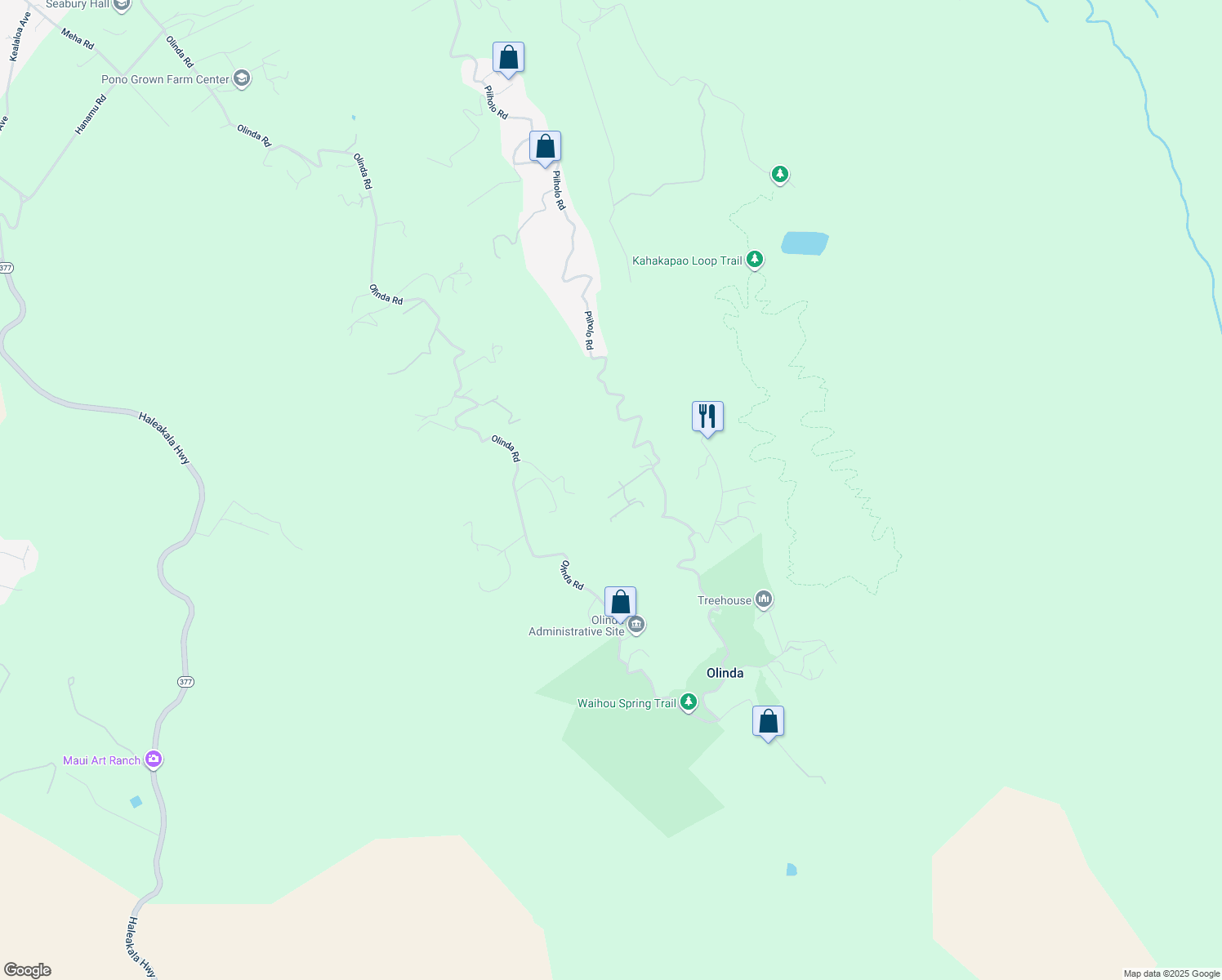 map of restaurants, bars, coffee shops, grocery stores, and more near 50 Naniuka Place in Makawao