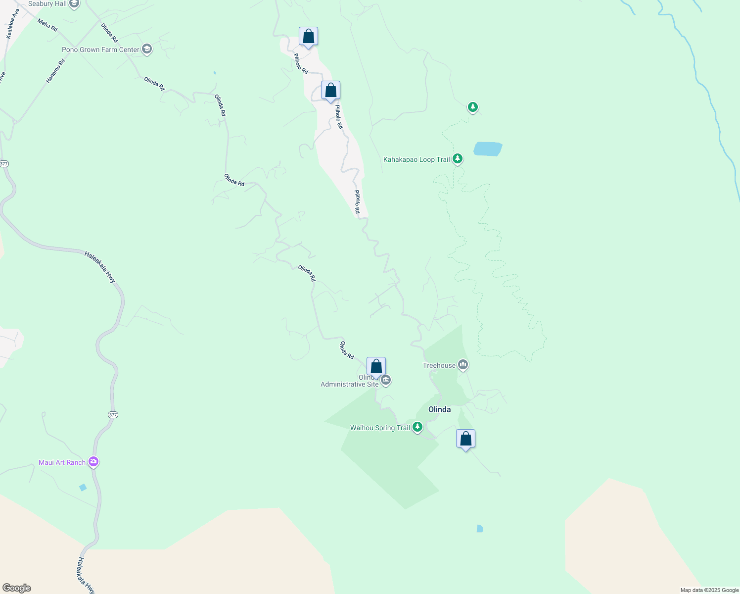 map of restaurants, bars, coffee shops, grocery stores, and more near 50 Naniuka Place in Makawao