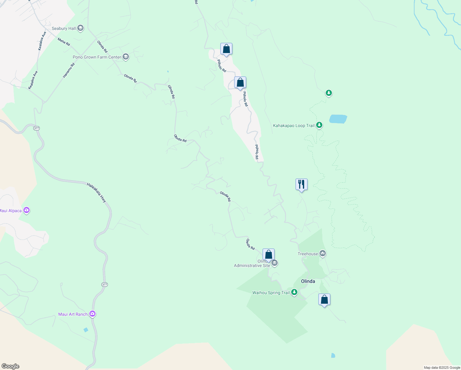 map of restaurants, bars, coffee shops, grocery stores, and more near 72 Lumahai Place in Makawao