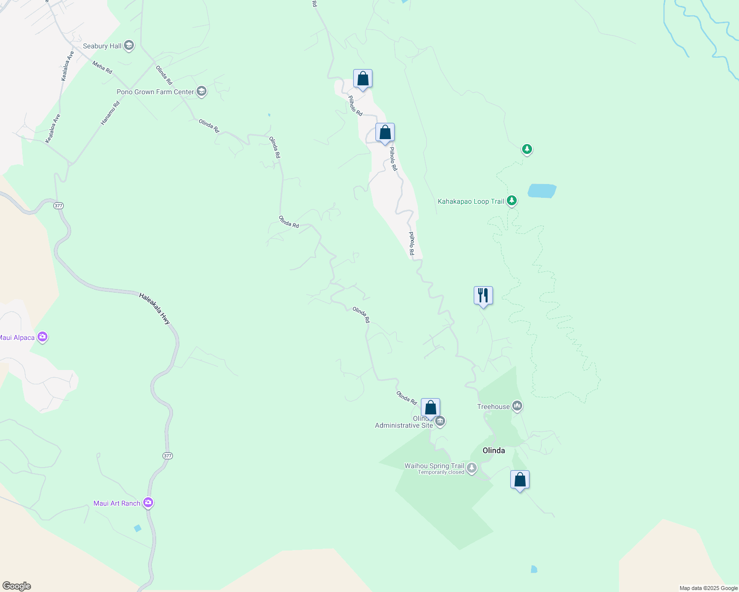 map of restaurants, bars, coffee shops, grocery stores, and more near 72 Lumahai Place in Makawao