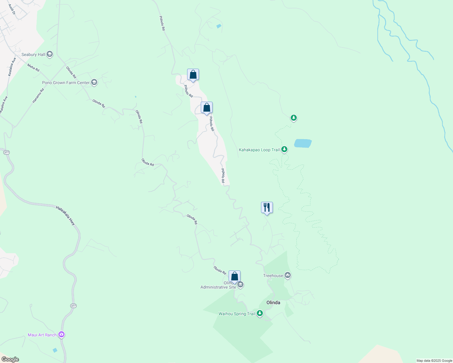 map of restaurants, bars, coffee shops, grocery stores, and more near 1811 Piiholo Road in Makawao