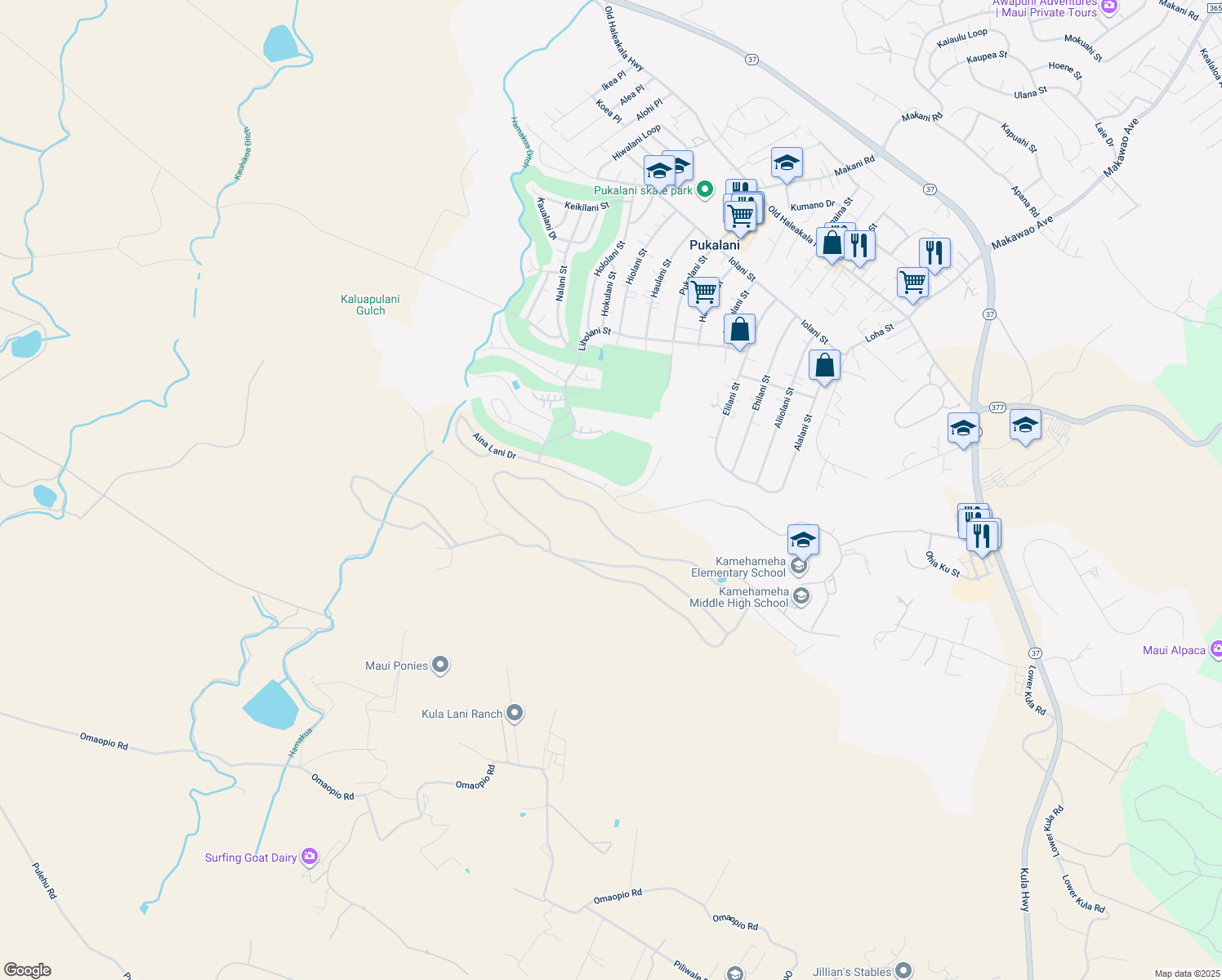 map of restaurants, bars, coffee shops, grocery stores, and more near 3029 Aina Lani Drive in Makawao
