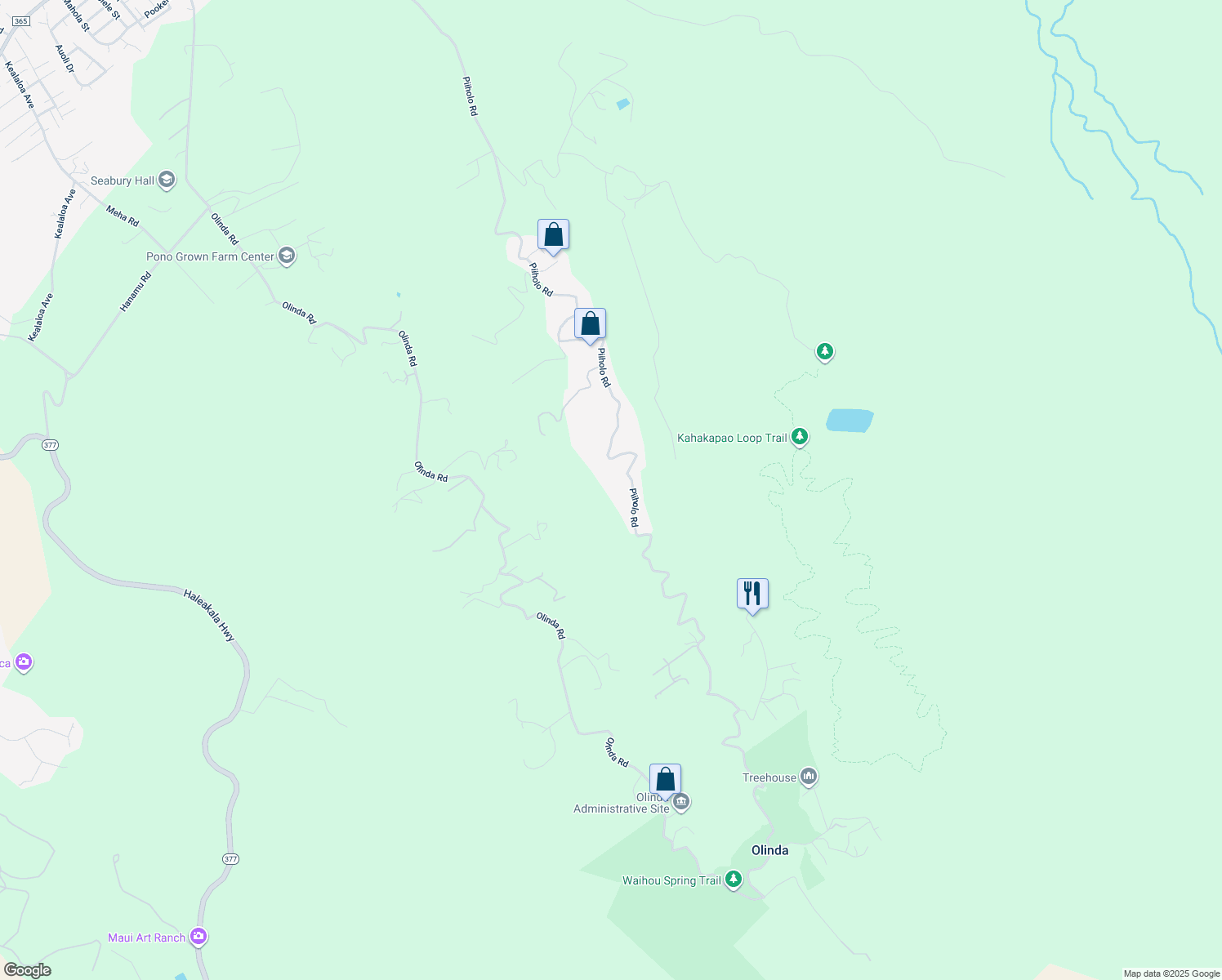 map of restaurants, bars, coffee shops, grocery stores, and more near 1690 Piiholo Road in Makawao