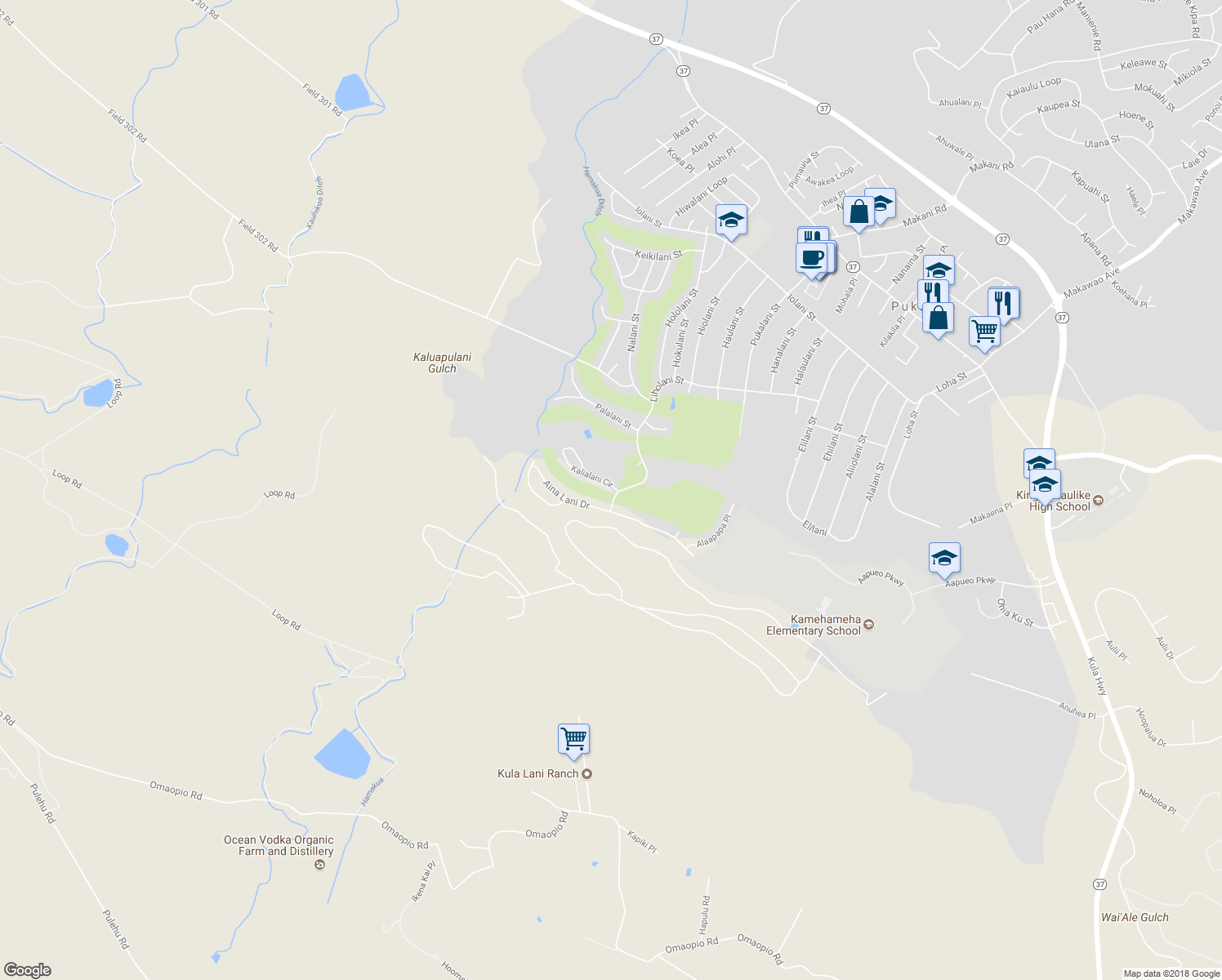 map of restaurants, bars, coffee shops, grocery stores, and more near 2838 Kalialani Circle in Makawao