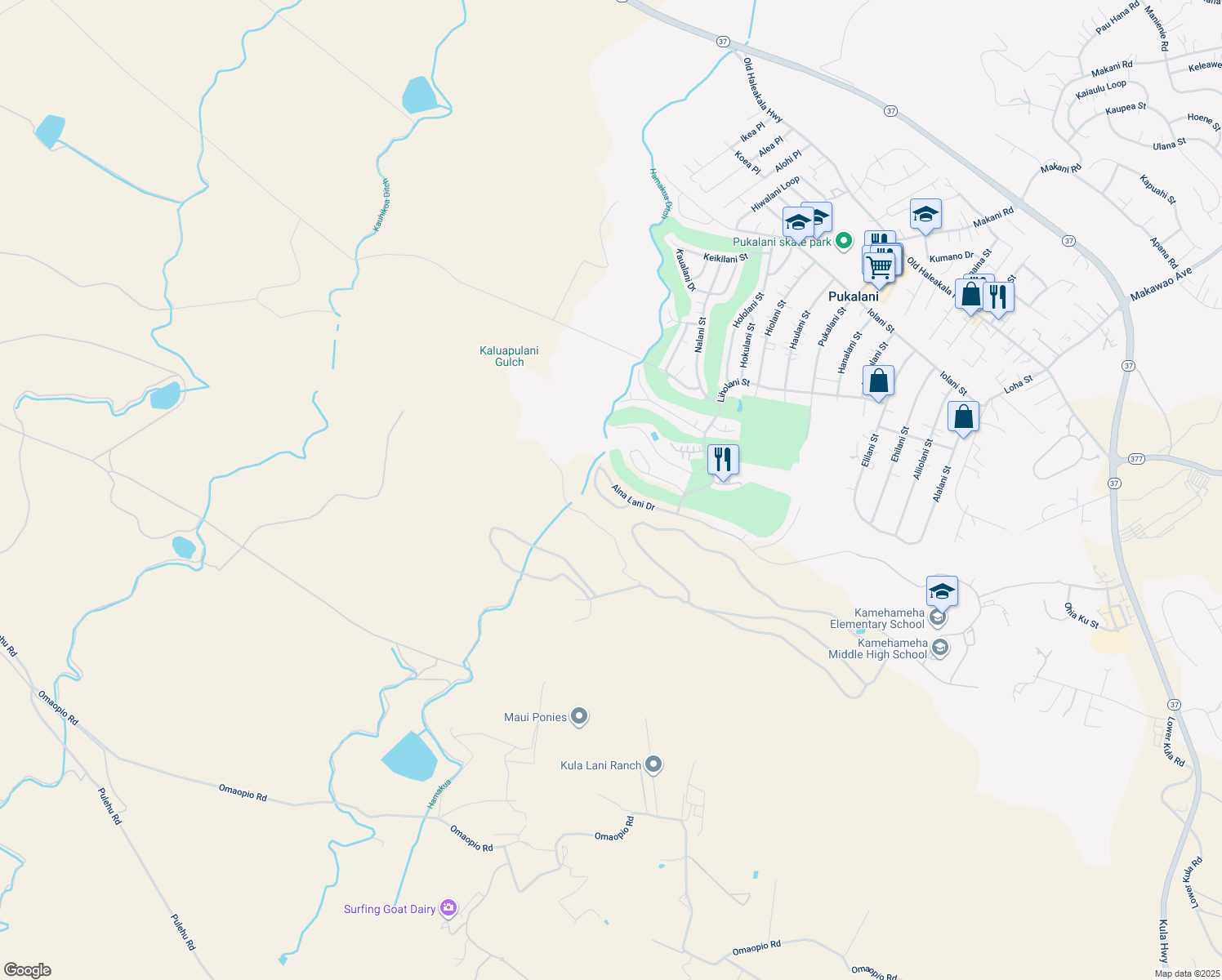map of restaurants, bars, coffee shops, grocery stores, and more near 2712 Aina Lani Drive in Makawao