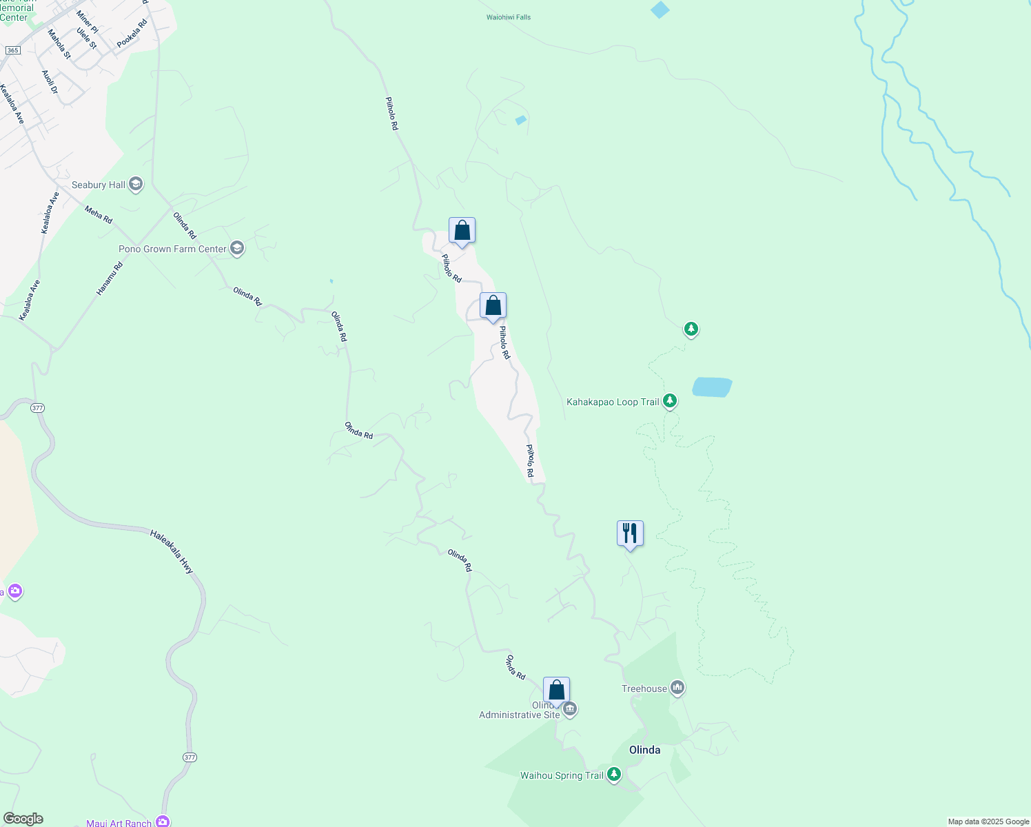 map of restaurants, bars, coffee shops, grocery stores, and more near 1581 Piiholo Road in Makawao