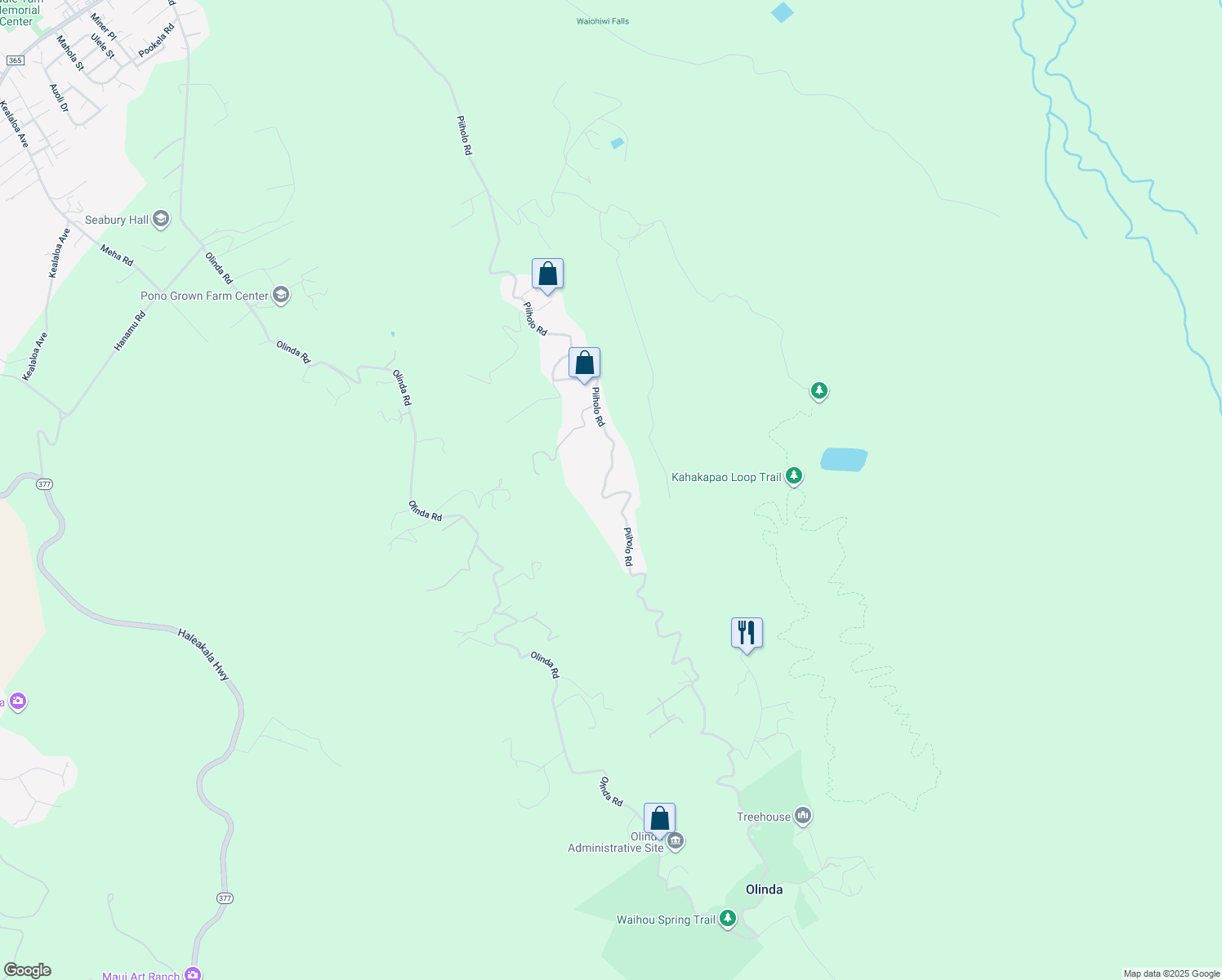 map of restaurants, bars, coffee shops, grocery stores, and more near 1581 Piiholo Road in Makawao