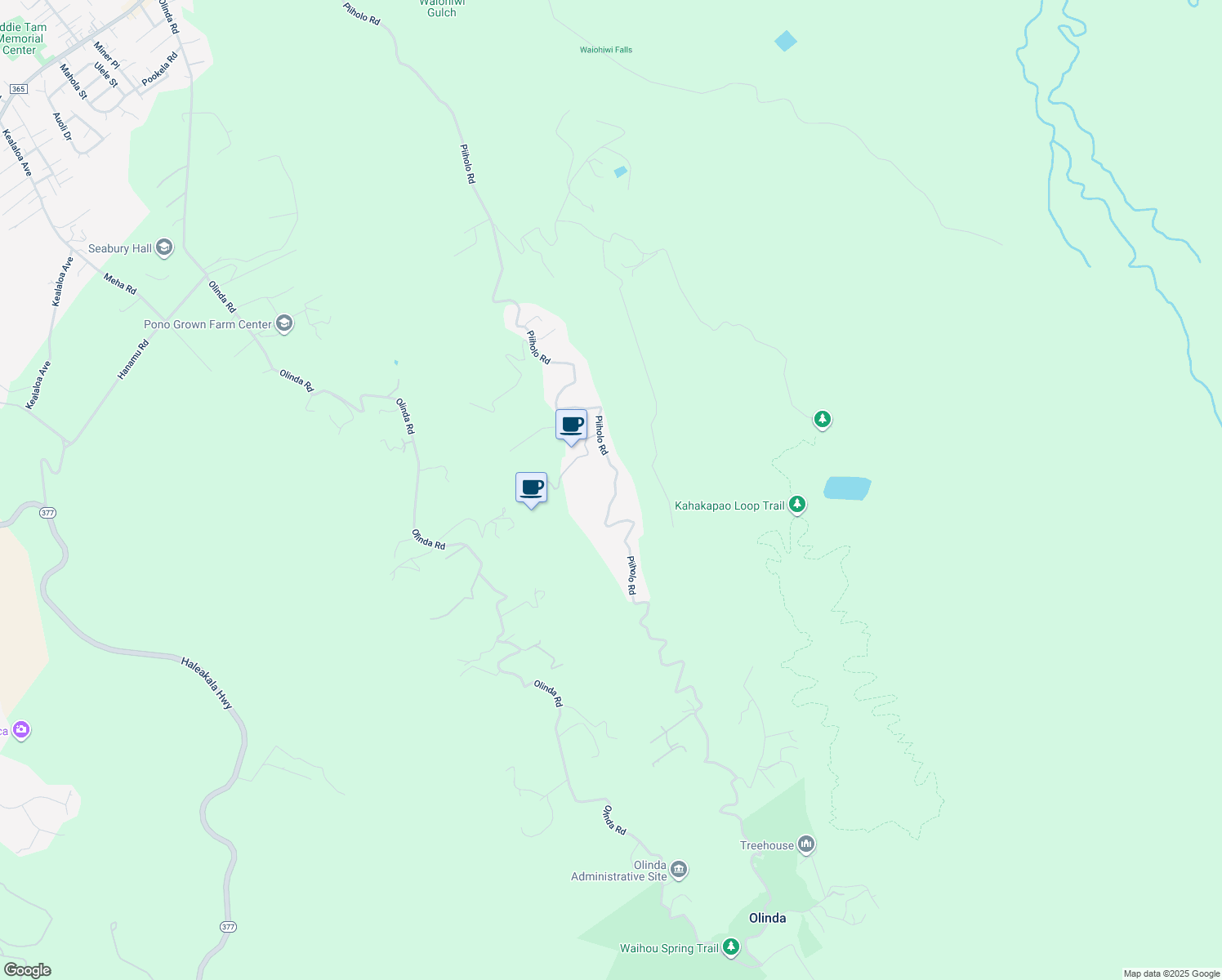 map of restaurants, bars, coffee shops, grocery stores, and more near 1530 Piiholo Road in Makawao