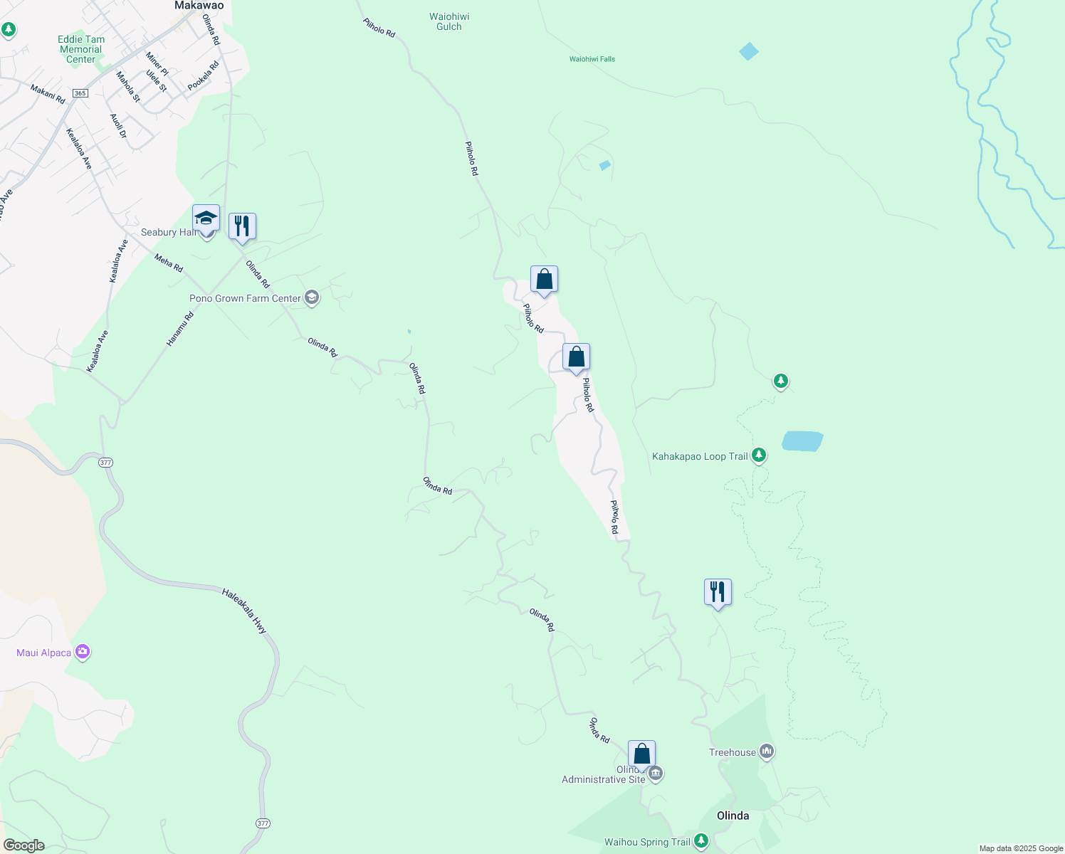 map of restaurants, bars, coffee shops, grocery stores, and more near 170 Mahiai Place in Makawao