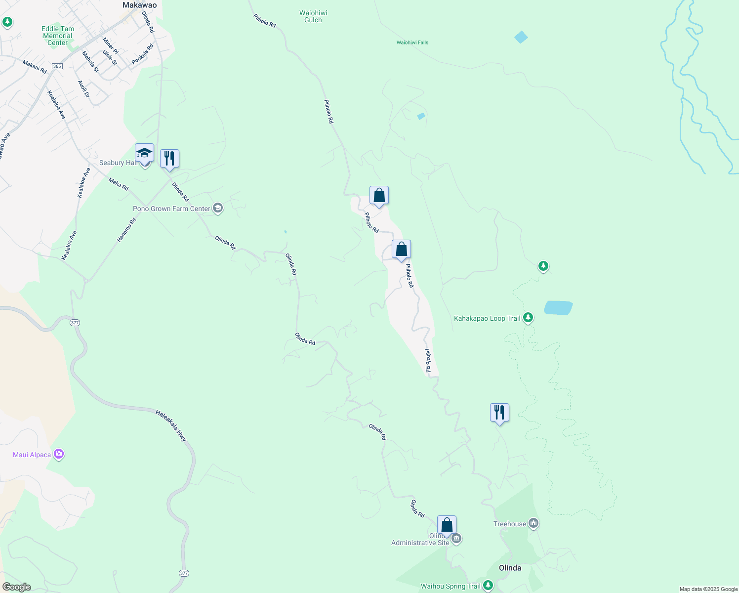 map of restaurants, bars, coffee shops, grocery stores, and more near 170 Mahiai Place in Makawao