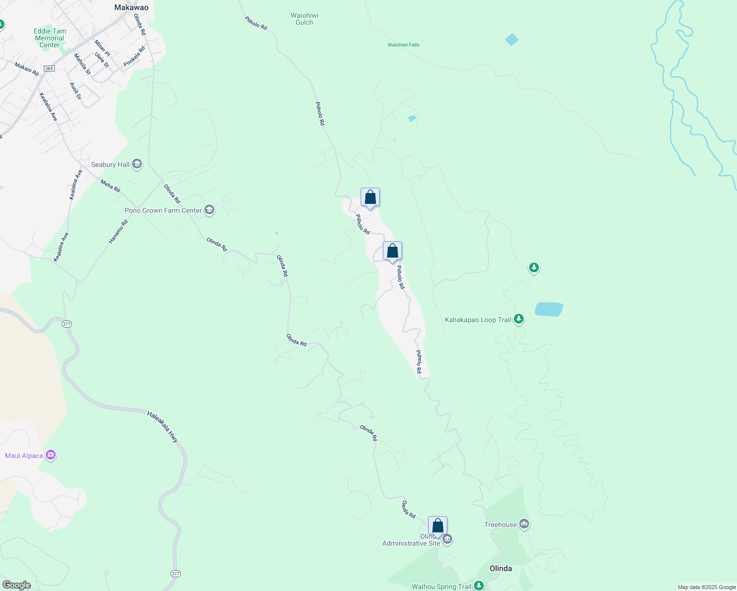 map of restaurants, bars, coffee shops, grocery stores, and more near 150 Mahiai Place in Makawao