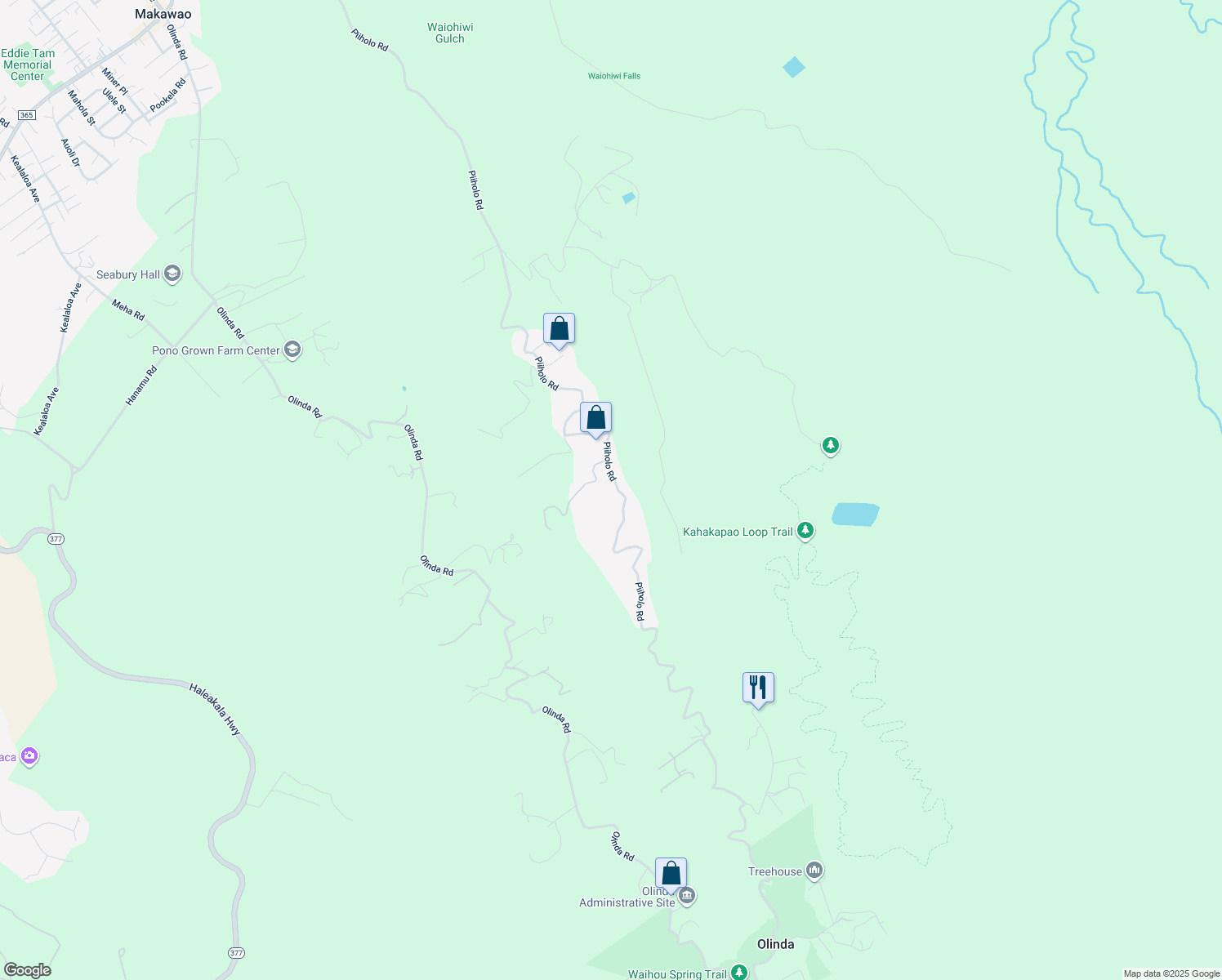 map of restaurants, bars, coffee shops, grocery stores, and more near 1486 Piiholo Road in Makawao