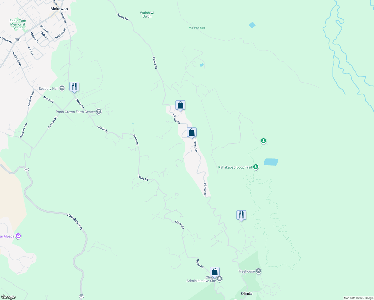 map of restaurants, bars, coffee shops, grocery stores, and more near 70 Mahiai Place in Makawao