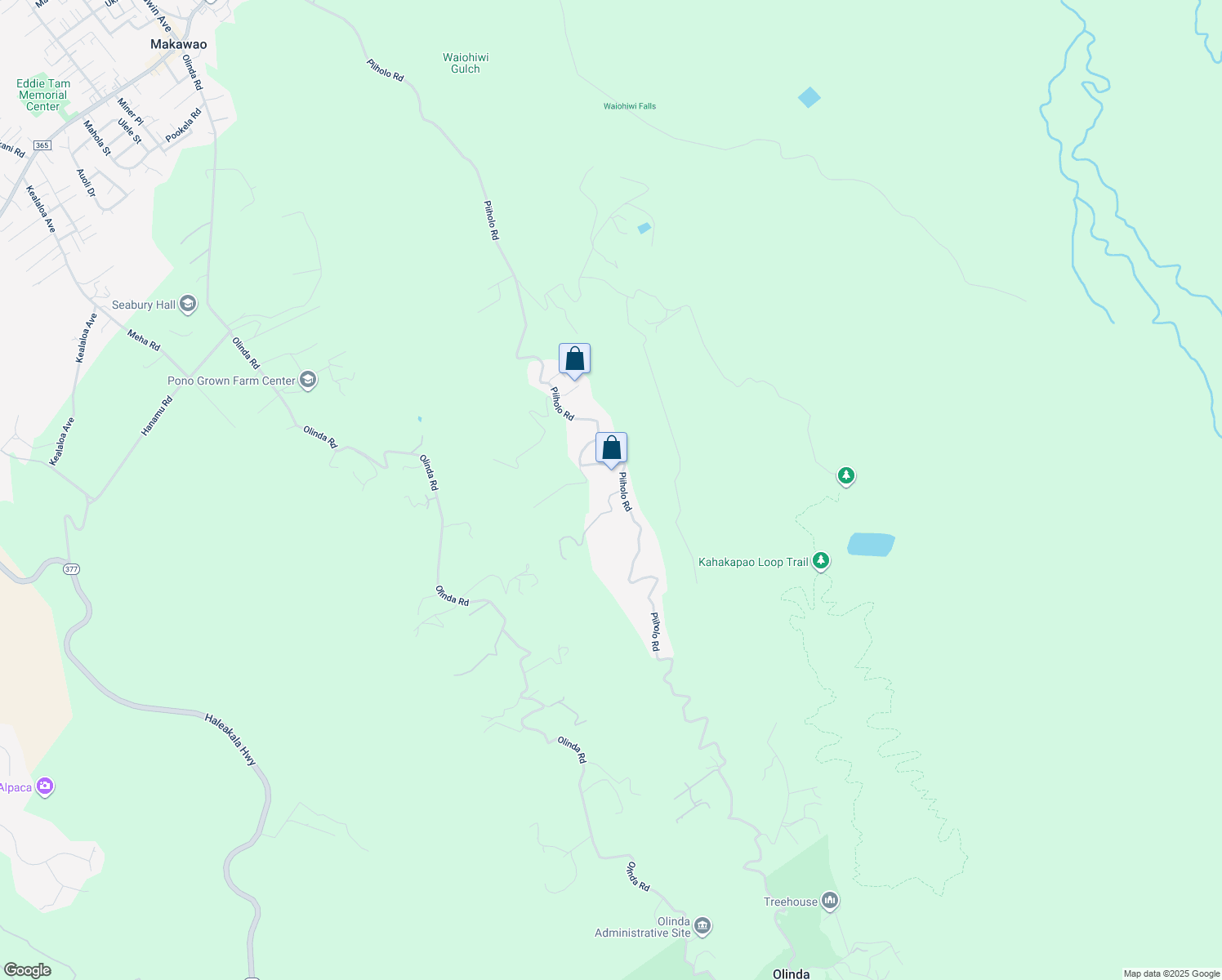 map of restaurants, bars, coffee shops, grocery stores, and more near 1420 Piiholo Road in Makawao