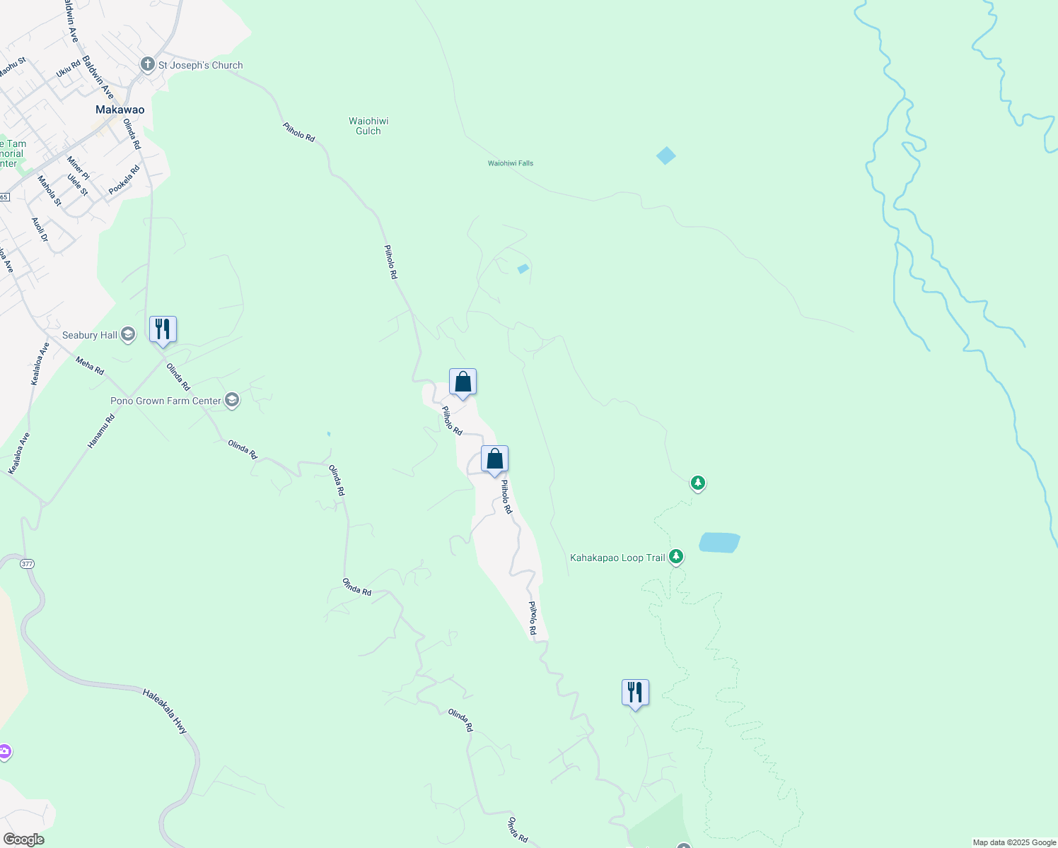 map of restaurants, bars, coffee shops, grocery stores, and more near Ehu Road in Olinda