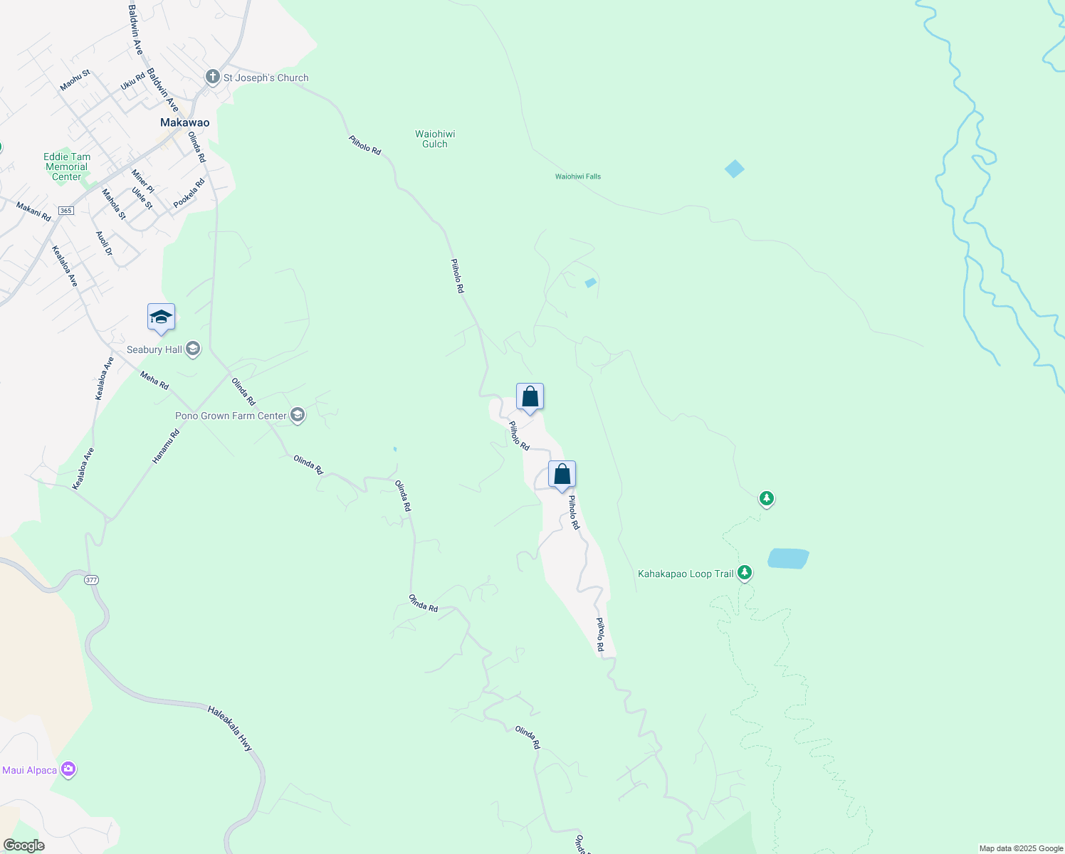 map of restaurants, bars, coffee shops, grocery stores, and more near 1025 Piiholo Road in Makawao