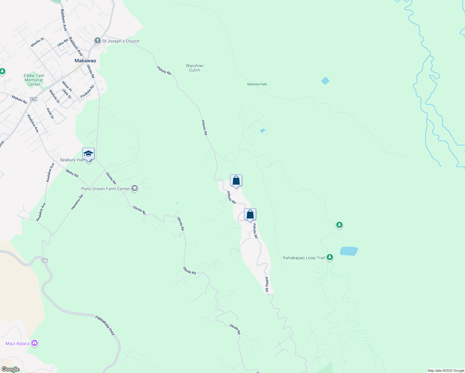 map of restaurants, bars, coffee shops, grocery stores, and more near 995 Piiholo Road in Makawao
