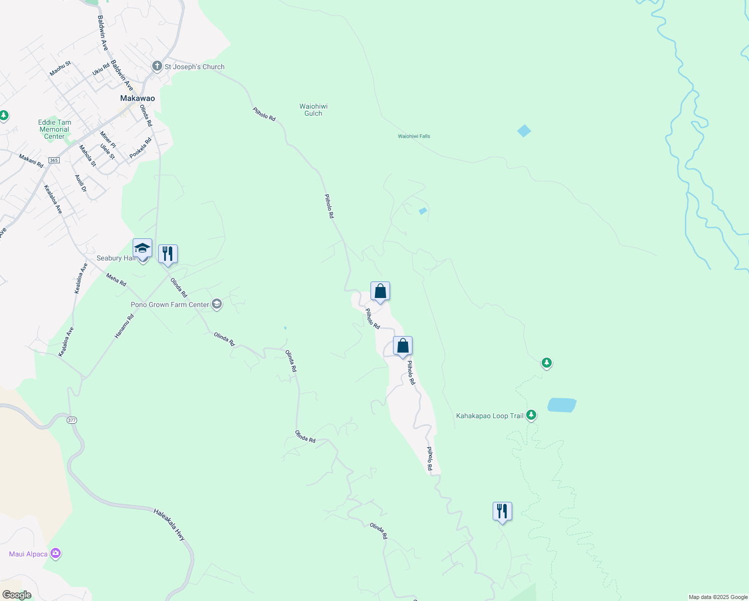 map of restaurants, bars, coffee shops, grocery stores, and more near 995 Piiholo Road in Makawao