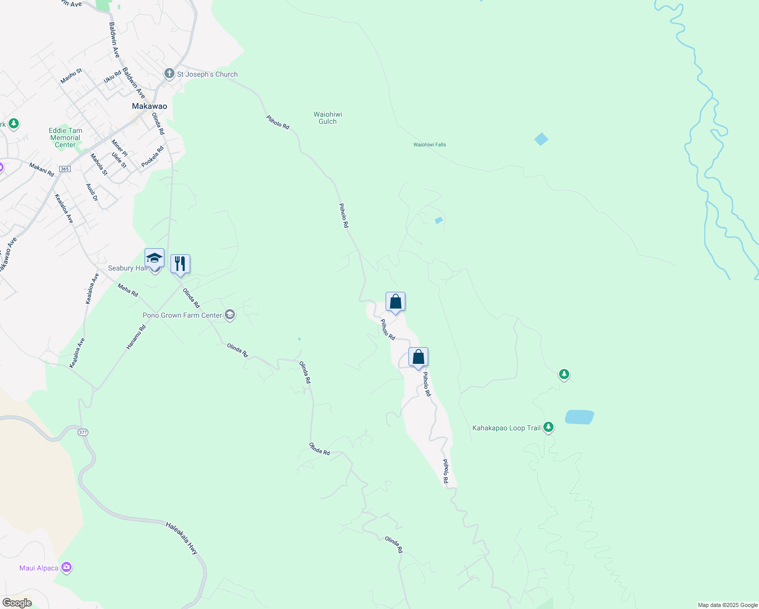 map of restaurants, bars, coffee shops, grocery stores, and more near 1015 Piiholo Road in Makawao