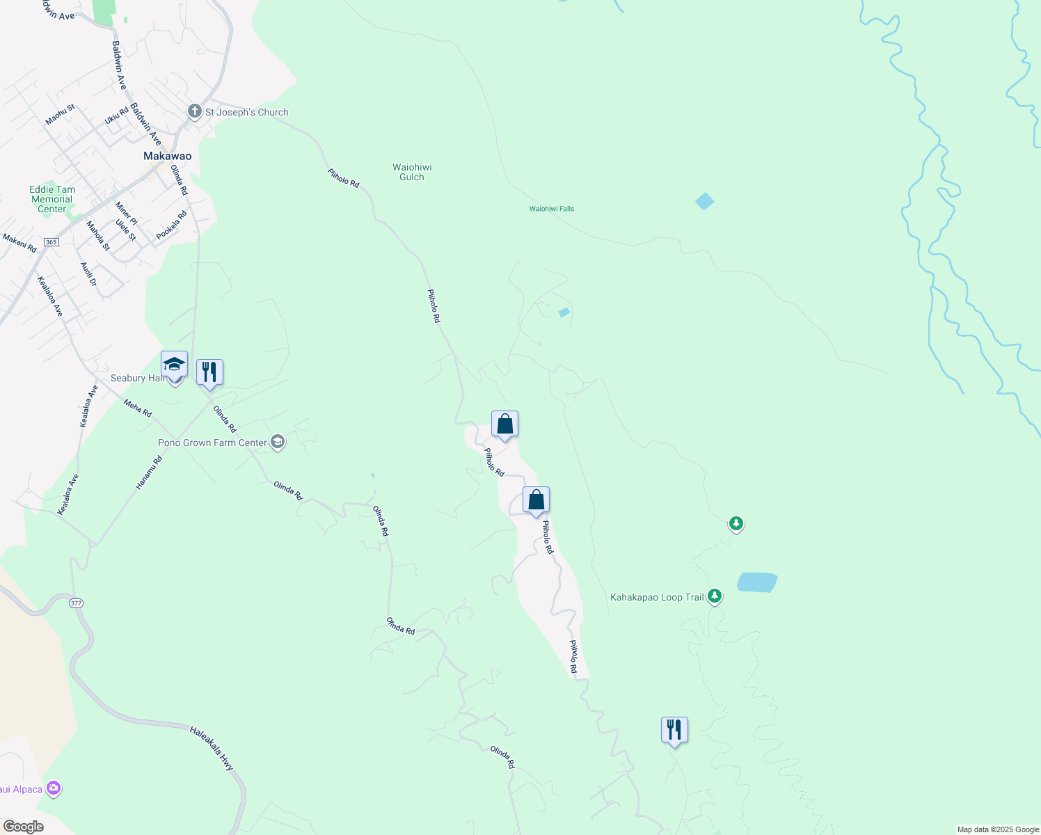 map of restaurants, bars, coffee shops, grocery stores, and more near 0 Ehu Road in Makawao