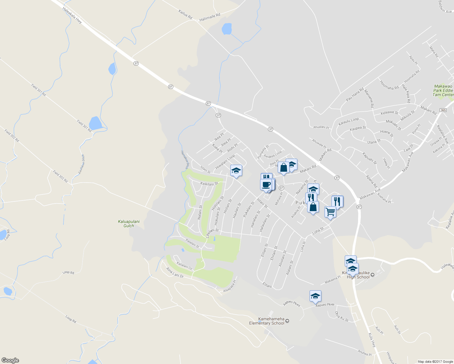 map of restaurants, bars, coffee shops, grocery stores, and more near 165 Hololani Street in Makawao