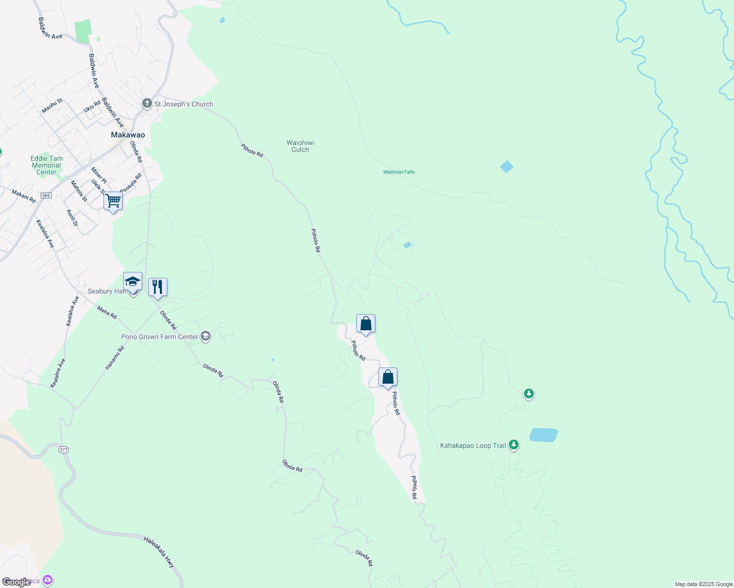 map of restaurants, bars, coffee shops, grocery stores, and more near 67 Ehu Road in Makawao