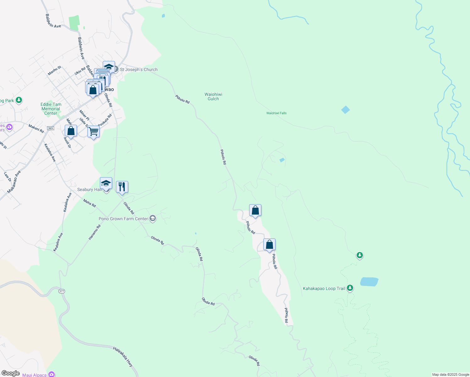 map of restaurants, bars, coffee shops, grocery stores, and more near 211 Piiholo Road in Makawao