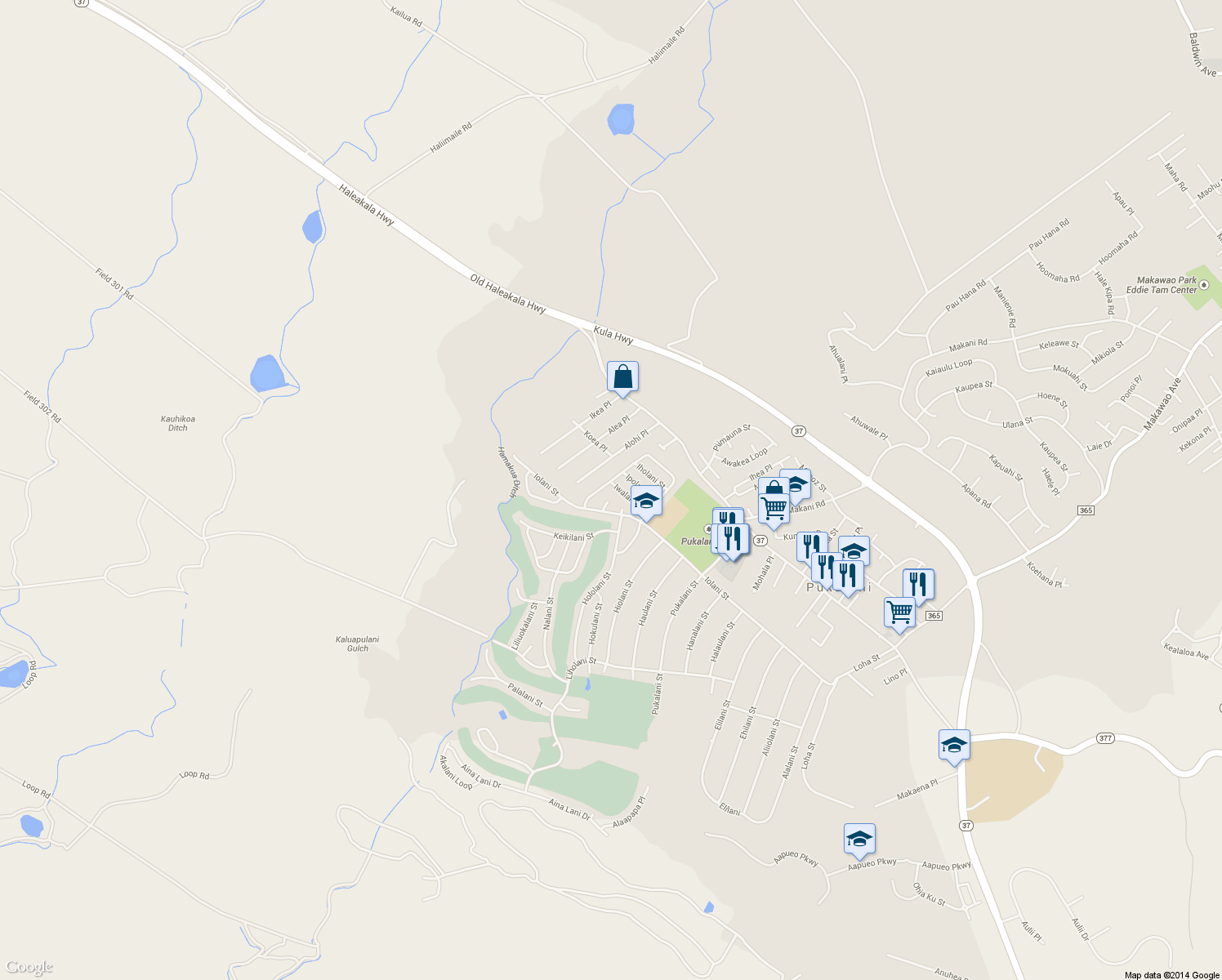 map of restaurants, bars, coffee shops, grocery stores, and more near 2826 Iwalani Street in Makawao