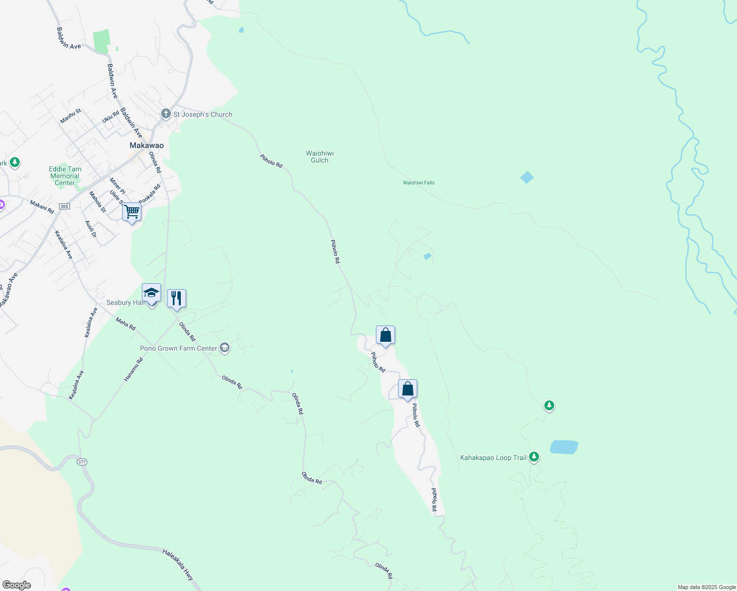map of restaurants, bars, coffee shops, grocery stores, and more near 125 Ehu Road in Makawao