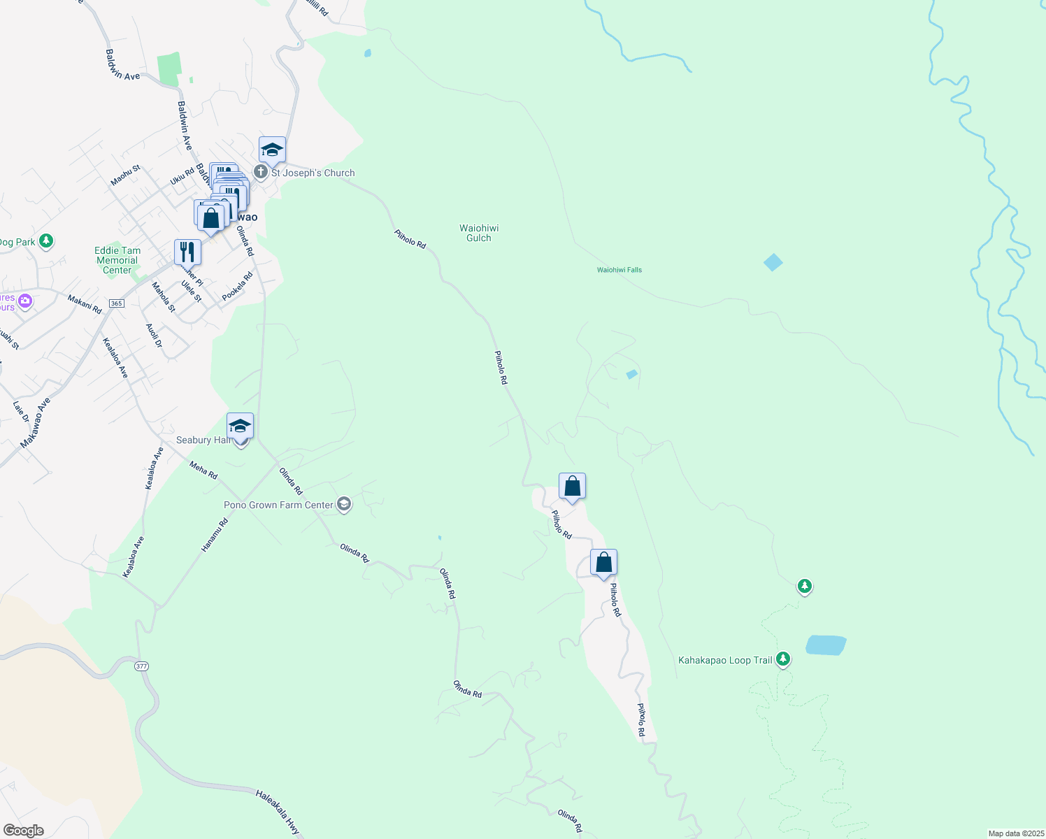 map of restaurants, bars, coffee shops, grocery stores, and more near 1 Piiholo Road in Makawao