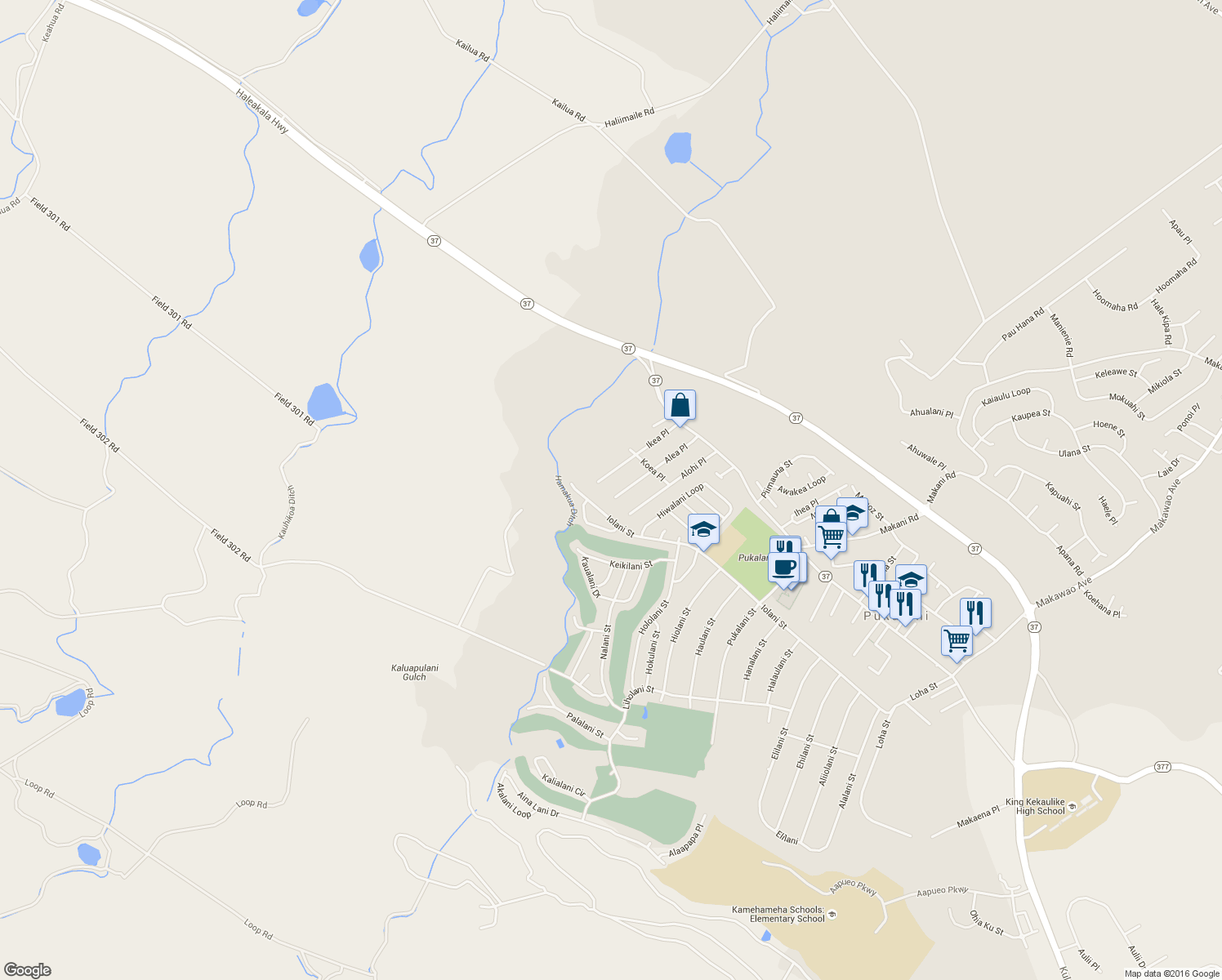 map of restaurants, bars, coffee shops, grocery stores, and more near 178 Alea Place in Makawao