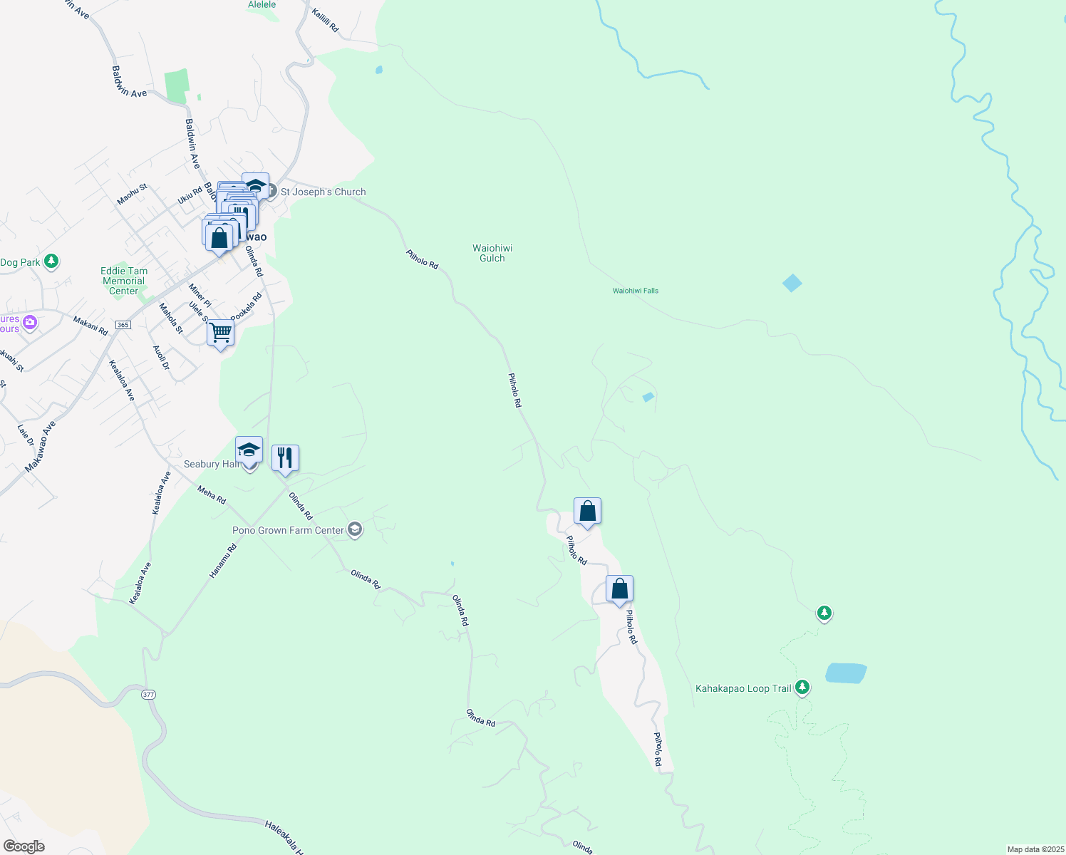 map of restaurants, bars, coffee shops, grocery stores, and more near 0 Piiholo Road in Maui County