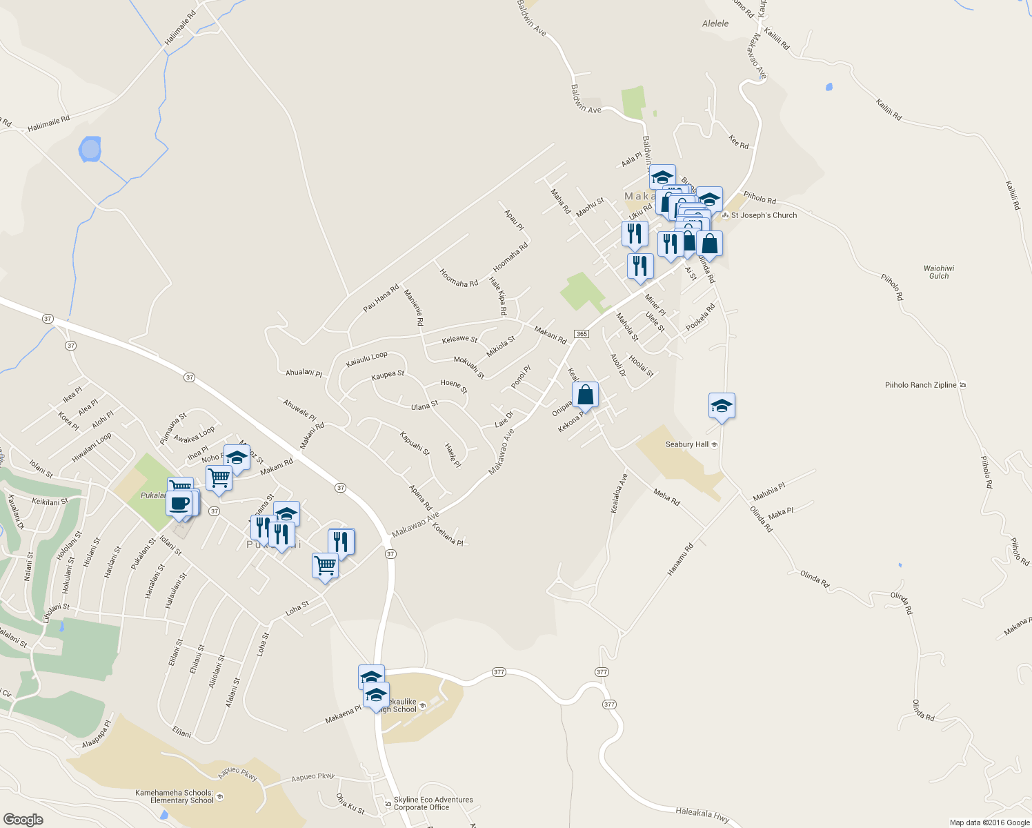 map of restaurants, bars, coffee shops, grocery stores, and more near 620 Laie Drive in Makawao