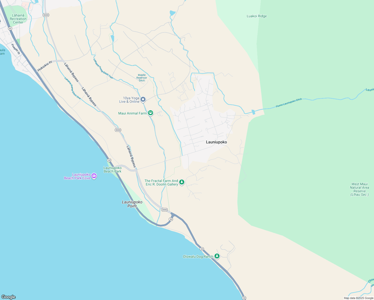 map of restaurants, bars, coffee shops, grocery stores, and more near 51 Awaiku Street in Lahaina