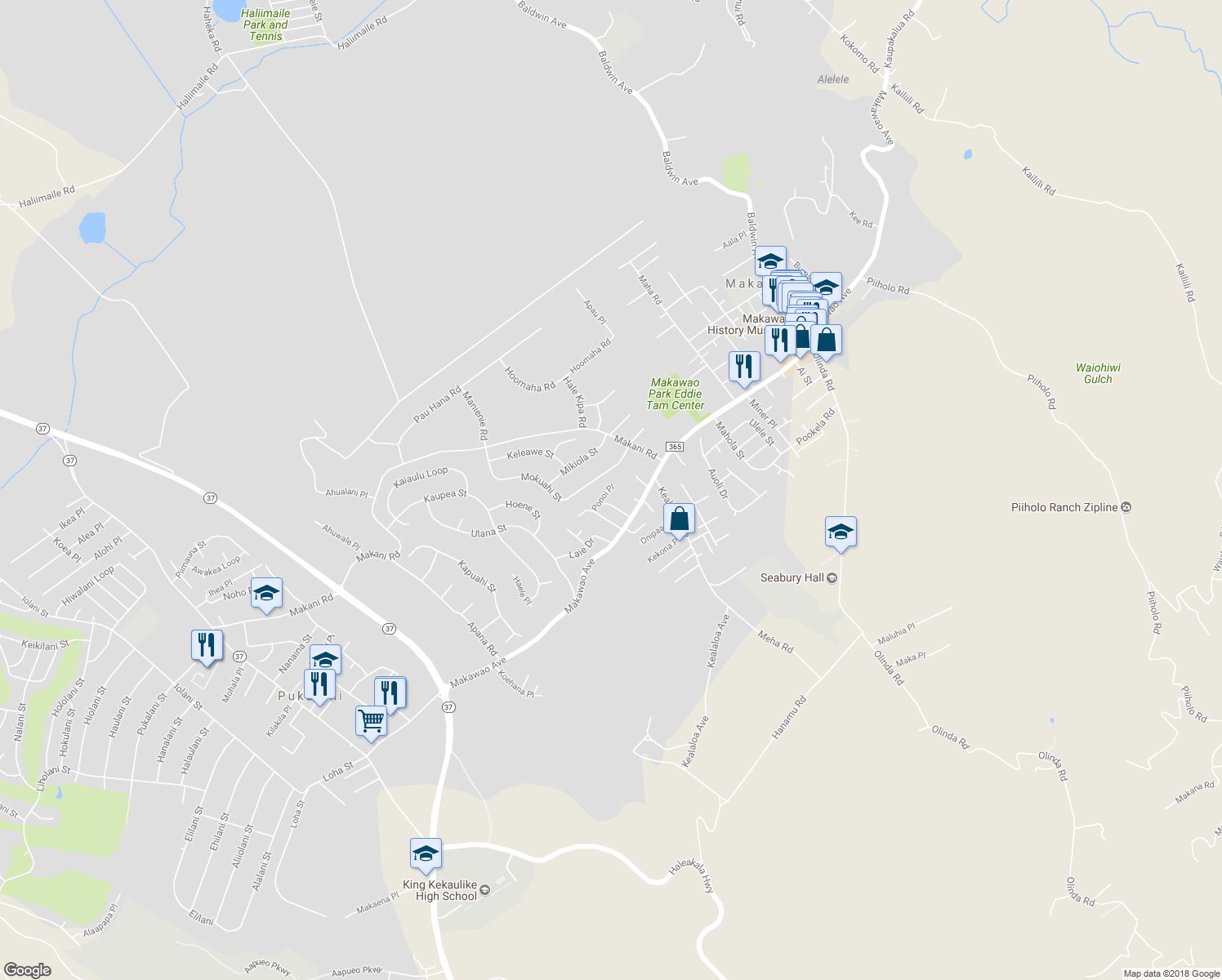 map of restaurants, bars, coffee shops, grocery stores, and more near 748 Ponoi Place in Makawao